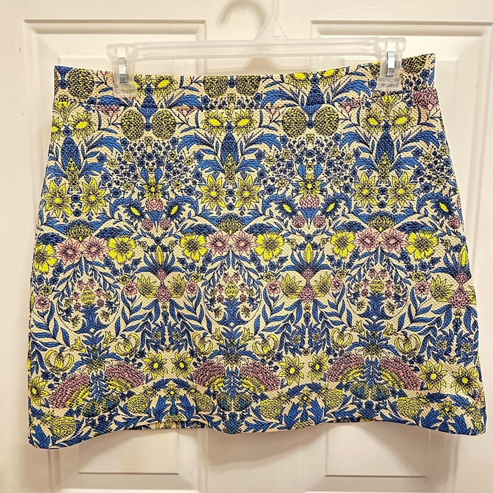 H&M Casual Mini Skirt Slightly A Line Boho Blue Yellow Floral Women Size L